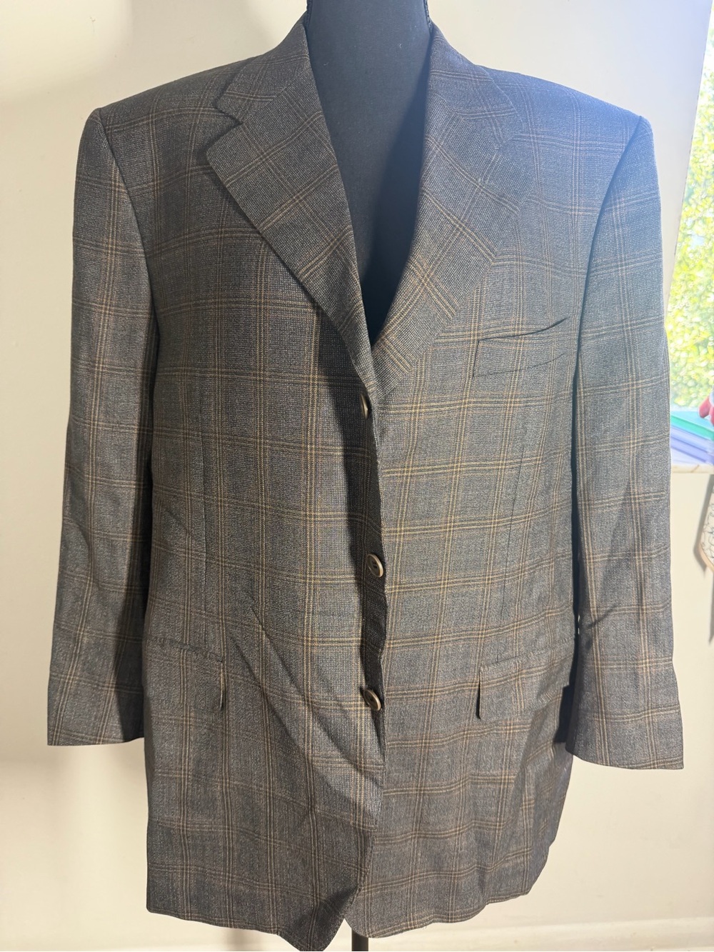 Canali Gray Windowpane Plaid Sport Coat
